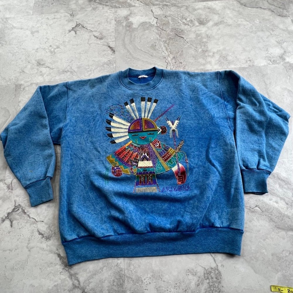 90s Gilden Sweatshirt Unisex Size Medium Native Tribal Southwestern Crewneck - Picture 1 of 10